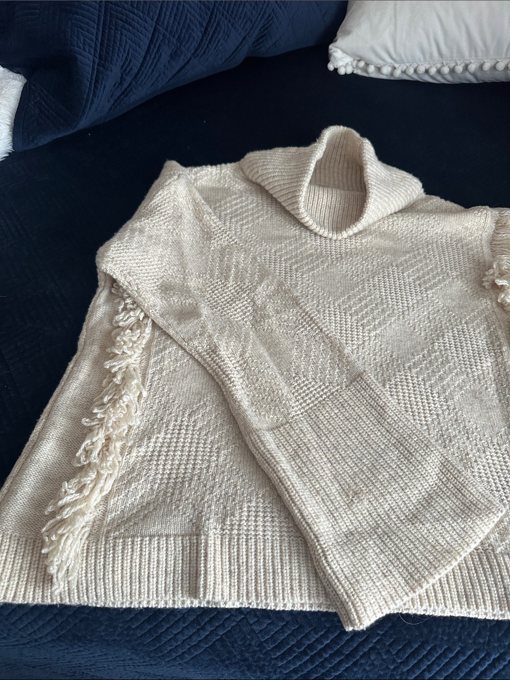 Woolrich Cream Fringe Turtleneck Sweater